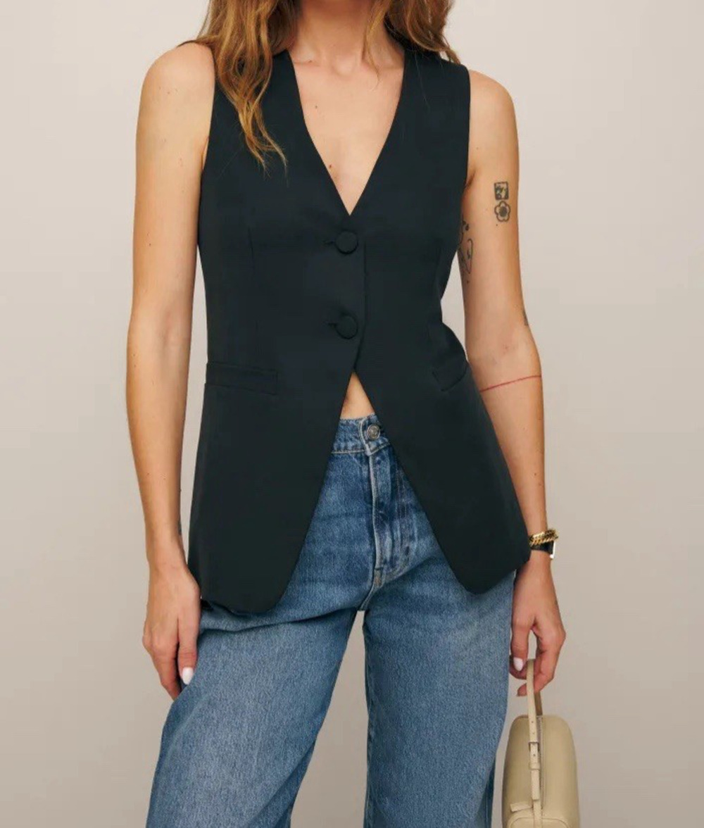 Reformation Black Casey Vest Top 2-Button Minimalist Office Career, 2 NWT